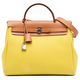Hermès-Hermès Yellow Toile Herbag Zip 31-Other,Yellow