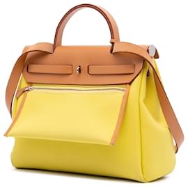 Hermès-Hermès Yellow Toile Herbag Zip 31-Other,Yellow
