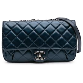 Chanel-Chanel Blue Quilted Glazed Calfskin Coco Pleats Flap-Blue,Dark blue