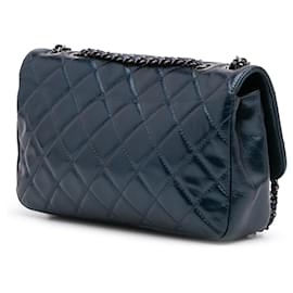 Chanel-Chanel Blue Quilted Glazed Calfskin Coco Pleats Flap-Blue,Dark blue