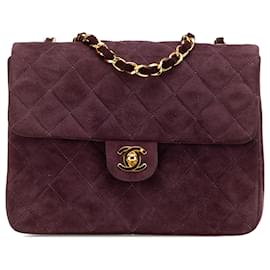 Chanel-Chanel Red Mini Rectangular Classic Suede Single Flap-Red,Dark red
