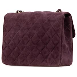 Chanel-Chanel Red Mini Rectangular Classic Suede Single Flap-Red,Dark red