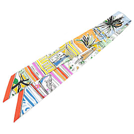 Hermès-Hermès White Rayures d'Ete Twilly Silk Scarf-White