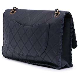 Chanel-Chanel Blue Jumbo Quilted Calfskin Happy Stitch Flap-Blue,Navy blue