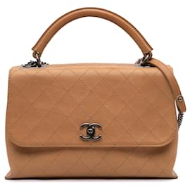 Chanel-Chanel Brown Large Calfskin Stitched Urban Luxury Top Handle Bag-Brown