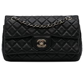 Chanel-Chanel Black CC Quilted Lambskin Double Flap-Black