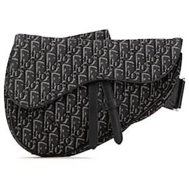 Dior-Dior Black Oblique Canvas Saddle Crossbody-Black