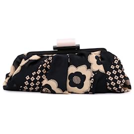 Chanel-Chanel Black CC Silk Camellia Frame Clutch-Black