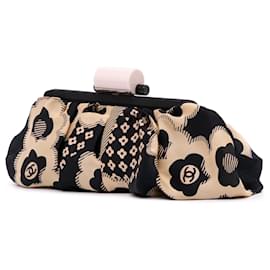 Chanel-Chanel Black CC Silk Camellia Frame Clutch-Black