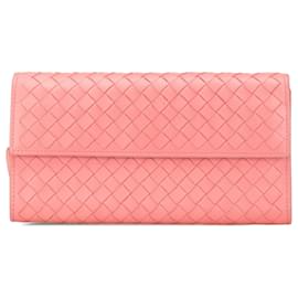 Bottega Veneta-Bottega Veneta Pink Leather Intrecciato Long Wallet-Pink