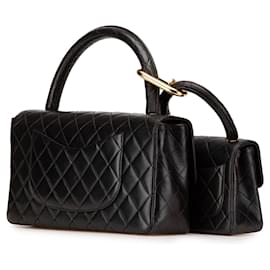 Chanel-Chanel Black Lambskin Parent Child Kelly Set Top Handle Bag-Black