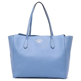 Gucci-Gucci Blue Medium Leather Swing Tote-Blue,Light blue