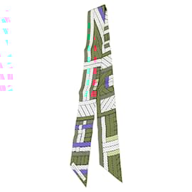 Hermès-Hermès White Tresses H Silk Twilly Scarf-White
