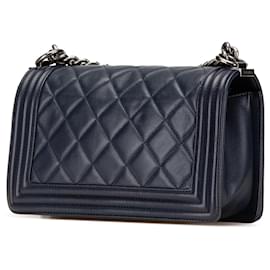 Chanel-Chanel Blue Old Medium Quilted Calfskin Boy Flap-Blue,Dark blue
