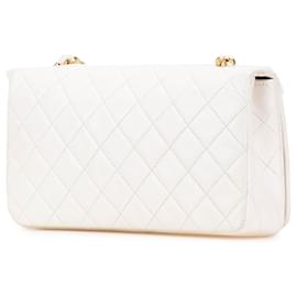 Chanel-Chanel White Small CC Quilted Lambskin Full Single Flap-White,Cream