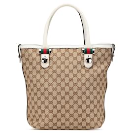 Gucci-Gucci Brown Medium GG Canvas Web Match Ball Tote-Brown,Other
