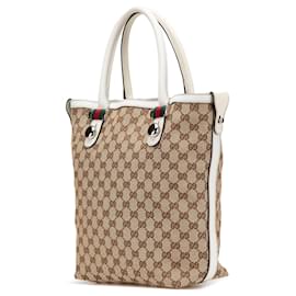 Gucci-Gucci Brown Medium GG Canvas Web Match Ball Tote-Brown,Other