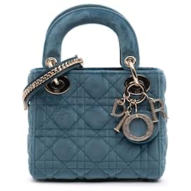 Dior-Dior Blue Mini Velvet Cannage Lady Dior-Blue,Other