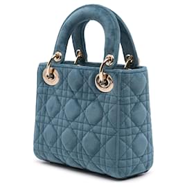 Dior-Dior Blue Mini Velvet Cannage Lady Dior-Blue,Other