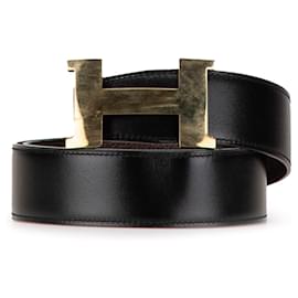 Hermès-Hermès Black Leather Constance H Reversible Belt-Black
