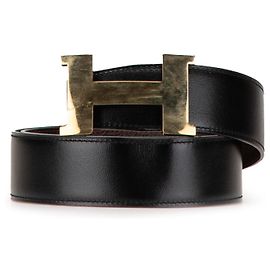 Ceinture réversible Constance H en cuir noir Hermès Noir
