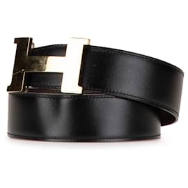 Hermès-Ceinture réversible Constance H en cuir noir Hermès-Noir