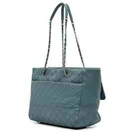 Chanel-Chanel Blue Large CC Quilted Washed Lambskin Front Flap Tote-Blue,Other