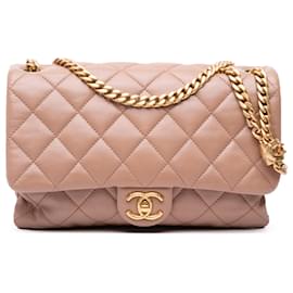Chanel-Chanel Brown Medium Quilted Lambskin Pillow Crush Flap-Brown,Flesh