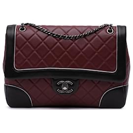 Chanel-Chanel Red Paris-Salzburg Jumbo Bicolor Quilted Lambskin Tyrolean Flap-Red,Dark red