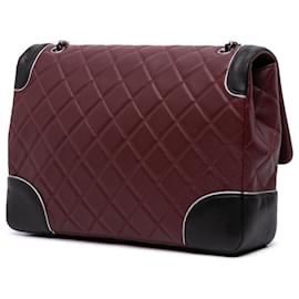 Chanel-Chanel Red Paris-Salzburg Jumbo Bicolor Quilted Lambskin Tyrolean Flap-Red,Dark red
