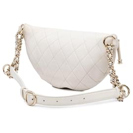 Chanel-Chanel White CC Quilted Lambskin Studded Logo Belt Bag-White,Cream