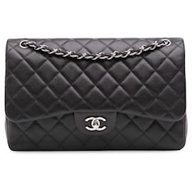 Chanel-Chanel Gray Jumbo Classic Caviar Double Flap-Brown,Dark grey