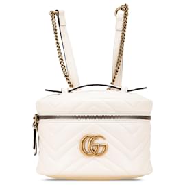 Gucci-Gucci White Mini GG Marmont Matelasse Leather Round Backpack-White