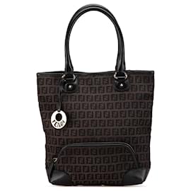 Fendi-Fendi Brown Zucchino Canvas Chef Shopping Tote-Brown,Dark brown
