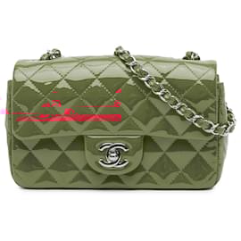 Chanel-Chanel Red Mini Rectangular Classic Patent Single Flap-Red