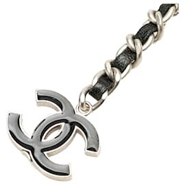 Chanel-Chanel Silver Silver CC Leather Woven Chain Belt-Black,Silvery