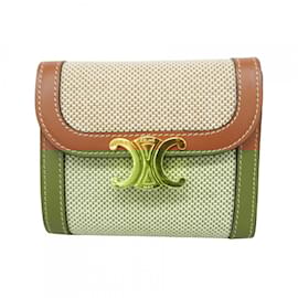 Céline-Celine Tri-fold Wallet in Beige and Brown-Brown,Beige