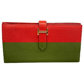 Hermès-Portefeuille Long Hermes Bearn Soufflet-Rouge