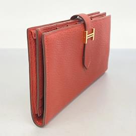 Hermès-Portefeuille Long Hermes Bearn Soufflet-Rouge