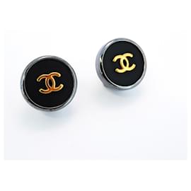 Chanel-Chanel Coco Mark Circle Clip Earrings-Brown,Black,Golden