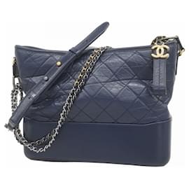 Chanel-Chanel Navy Leather Shoulder Bag-Navy blue