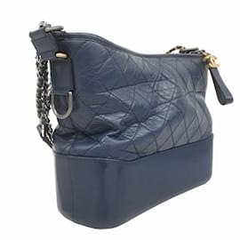 Chanel-Chanel Navy Leather Shoulder Bag-Navy blue