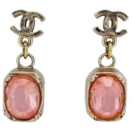 Chanel-Chanel Champagne Gold and Pink Stud Earrings-Pink,Golden