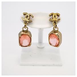Chanel-Chanel Champagne Gold and Pink Stud Earrings-Pink,Golden