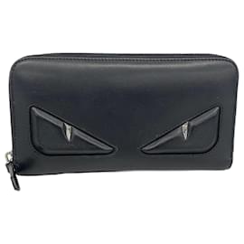 Fendi-Fendi Long Wallet Monster Leather Black-Black