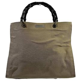 Gucci-GUCCI Bamboo 002 Nylon Canvas Tote Bag-Beige
