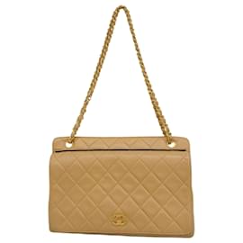 Chanel-Chanel Beige Lambskin Shoulder Bag-Beige
