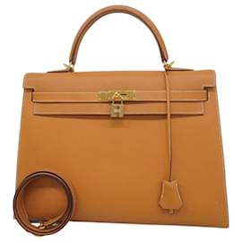 Hermès-Sac à main Hermes Kelly 35 en cuir Vache doré-Doré