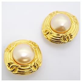 Chanel-Chanel Gold Plated Clip Earrings with Coco Mark-Golden