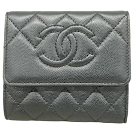 Chanel-Chanel Tri-fold Wallet in Black Grained Calfskin-Black